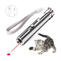 Promotional 3 in 1 Electronic Interactive Laser Cat Toy USB Rechargeable Stainless Steel White Purple LED Red Laser Pen Light