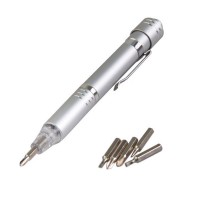 multifunctional mini 6 pcs precision bits screwdriver set pocket clip led pen light